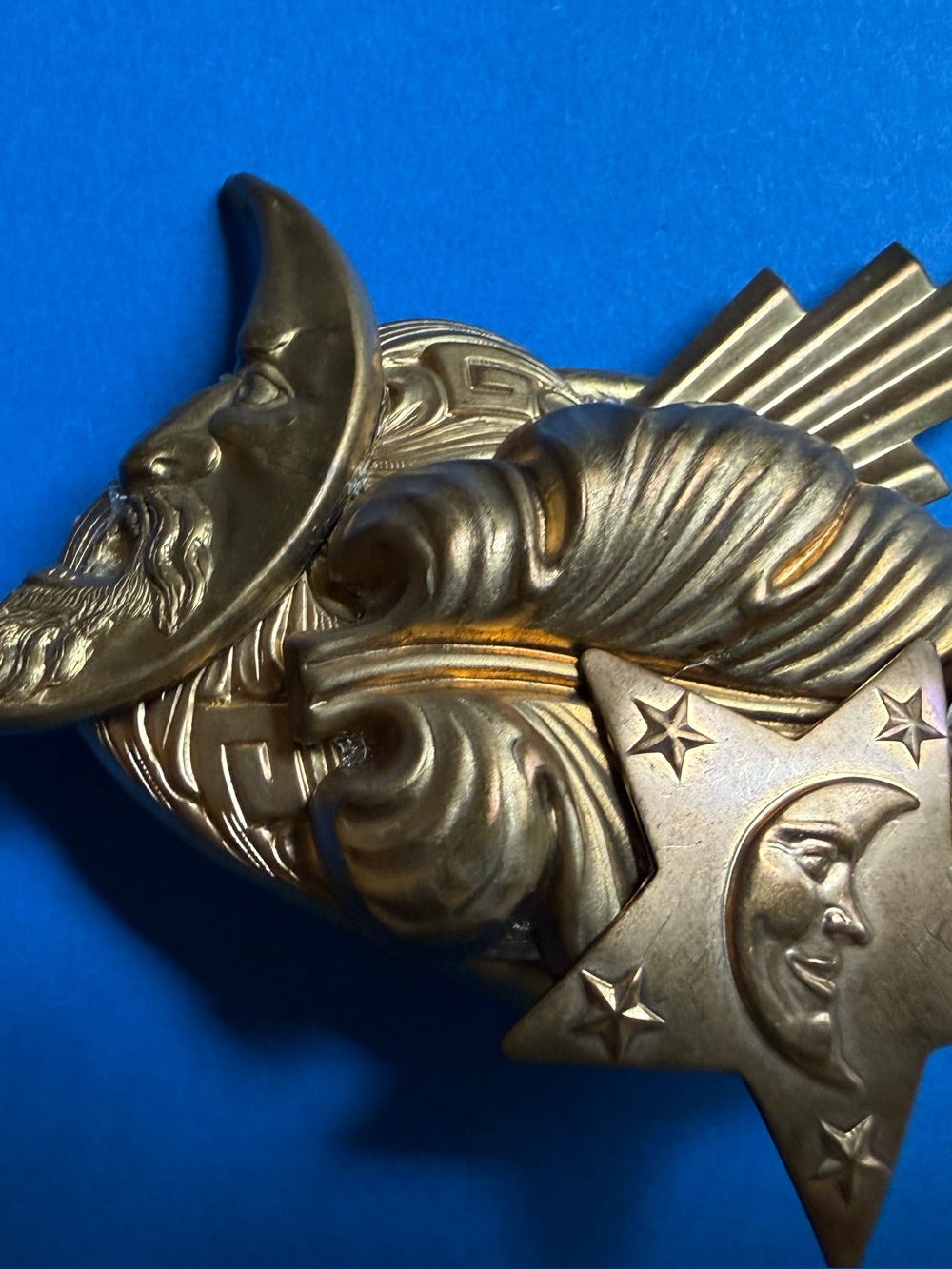 Eva Original Signed Antique-Style Golden-Bronze Celestial Brooch